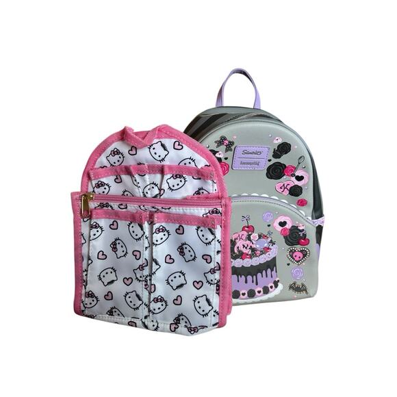 Loungefly Kuromi Cake Mini Backpack And Hello Kitty Backpack Organizer - Picture 1 of 6